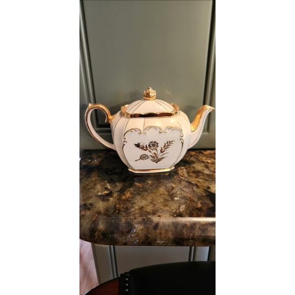 Vintage SADLER Cube Teapot w/ Sugar & Creamer Gold Gilt 3pc SET - Picture 3 of 6